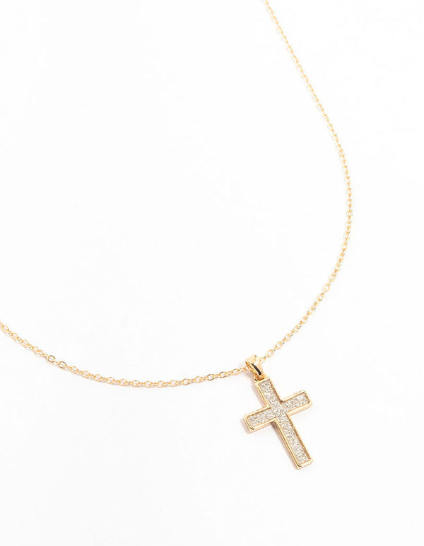 Gold Glitter Cross Necklace