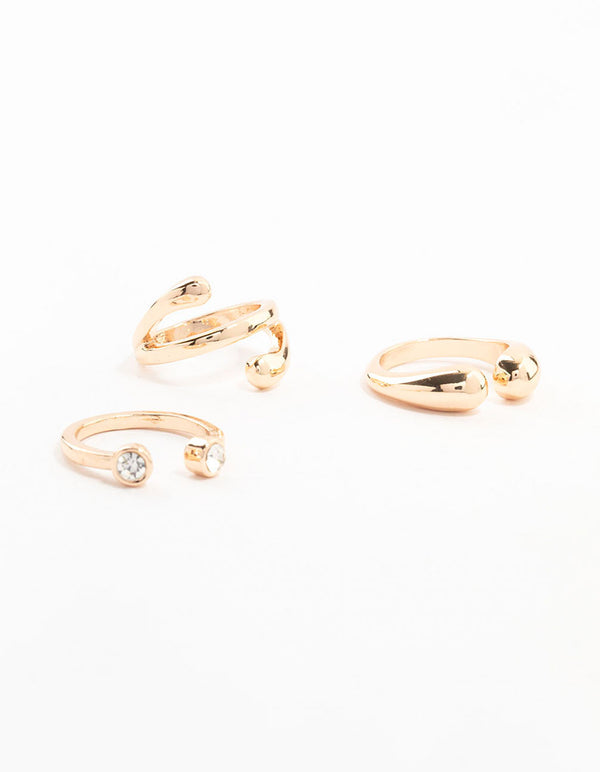 Introducing a gold open and ball rings 3-pack in gold front view
