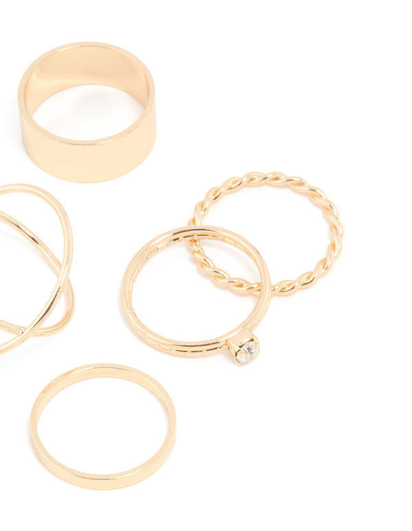 Gold Thick & Diamante Ring