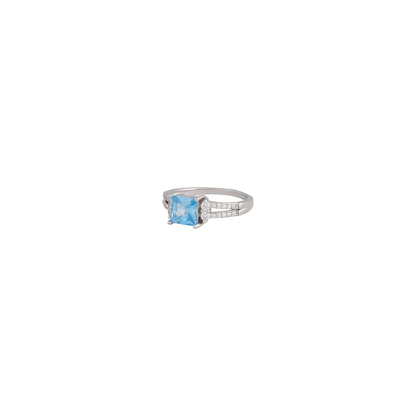 Showcasing a cubic zirconia square double band ring in silver front view