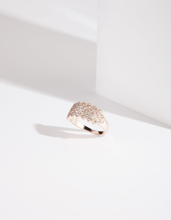 Elegantly crafted rose gold cubic zirconia lattice ring front view