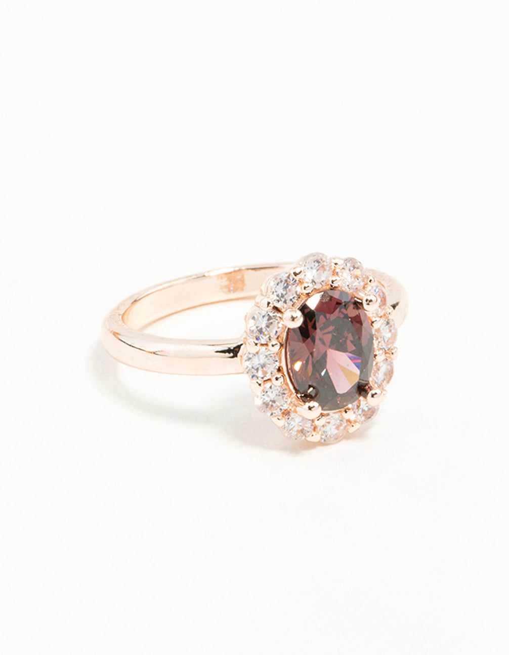 Beautifully crafted rose gold pink stone engagement ring with statement design front view