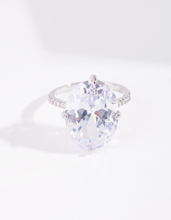 Silver Cubic Zirconia Large Oval Stone Ring
