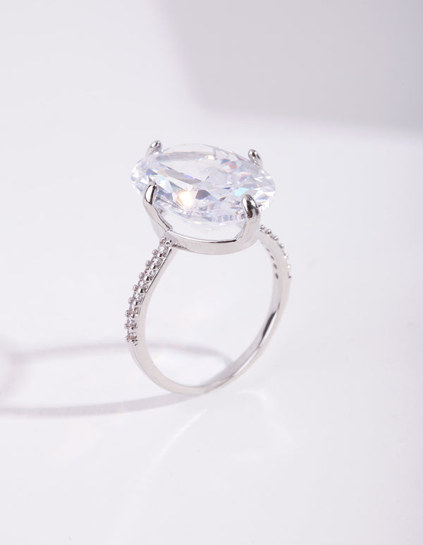 Silver Cubic Zirconia Large Oval Stone Ring
