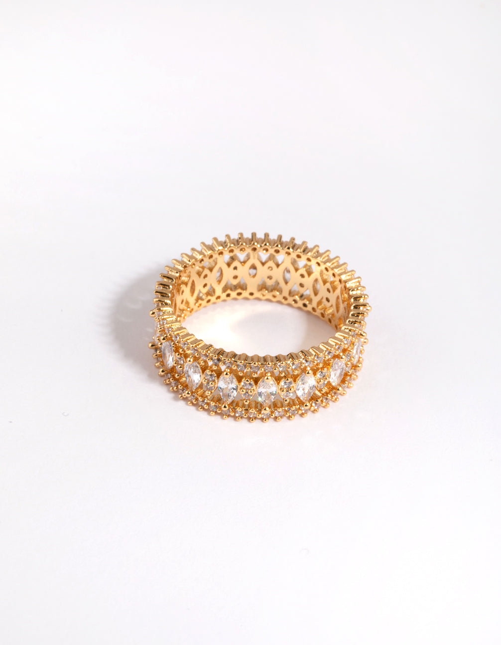 Gold plated ring with cubic zirconia front view