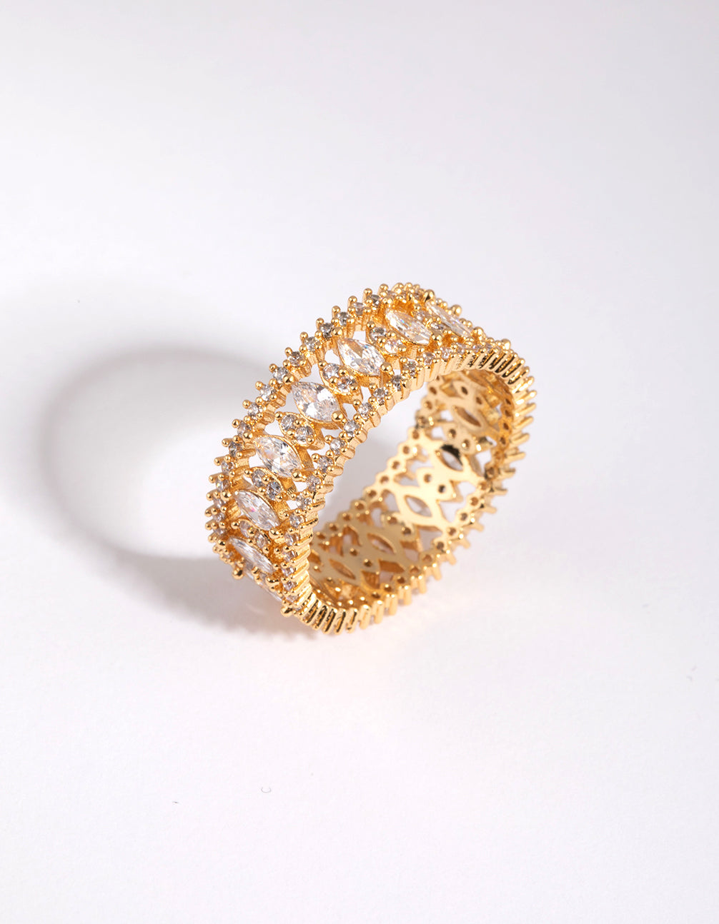 Stunning gold plated ring with cubic zirconia close up view