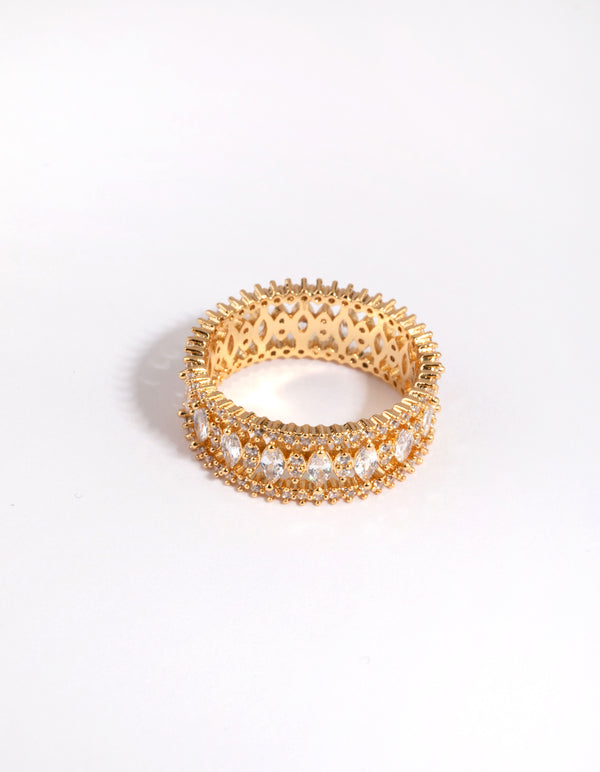 Gold plated ring with cubic zirconia front view