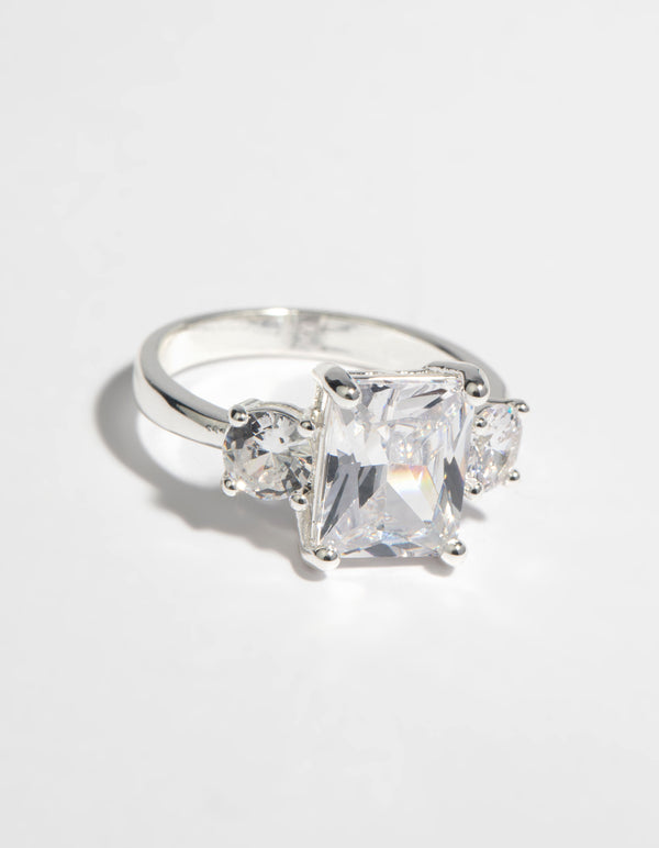 Showcasing a statement cubic zirconia engagement ring crafted from silver front view