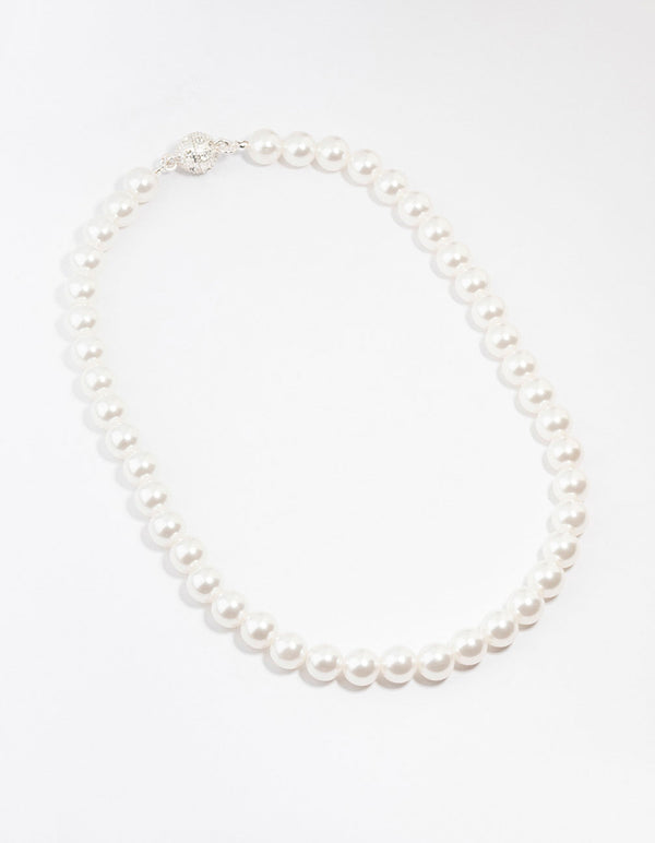 Silver Diamante Pearl Necklace
