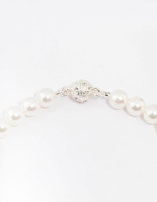 Silver Diamante Pearl Necklace