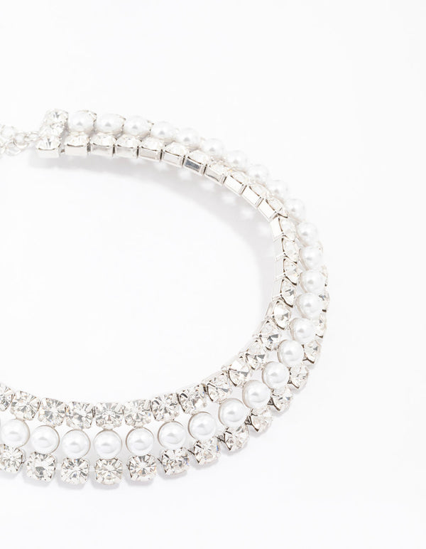 Silver Diamond & Pearl Necklace