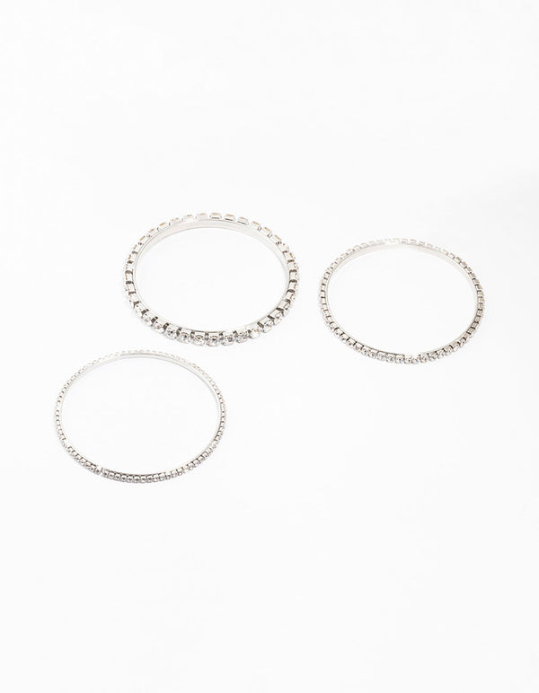 Diamante Silver Bangles 3-Pack