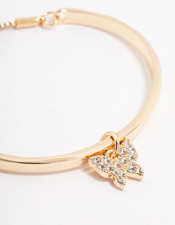 Gold Diamante Butterfly Bangle Toggle Bracelet