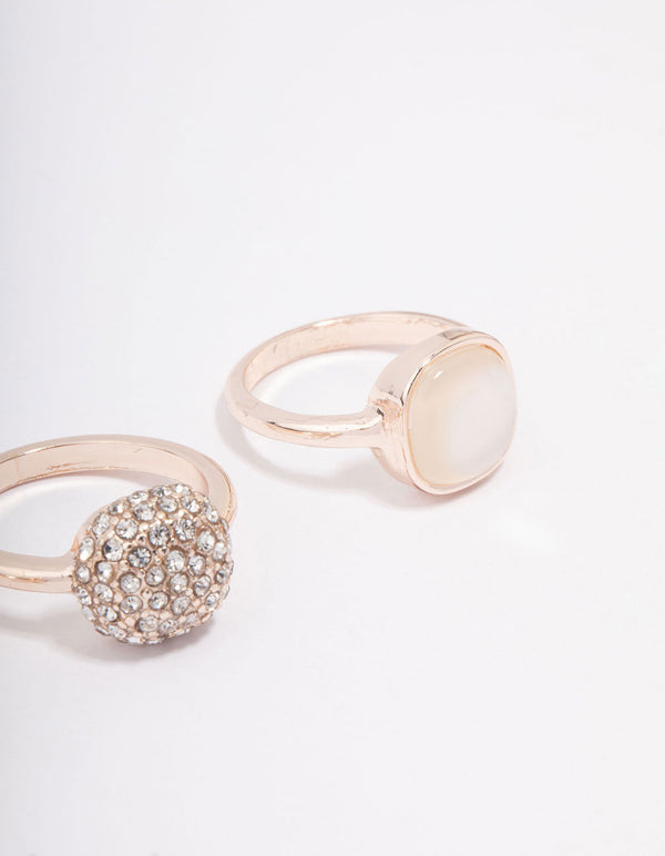 Elegantly designed rose gold pave stacking ring 3-pack with stones close up view