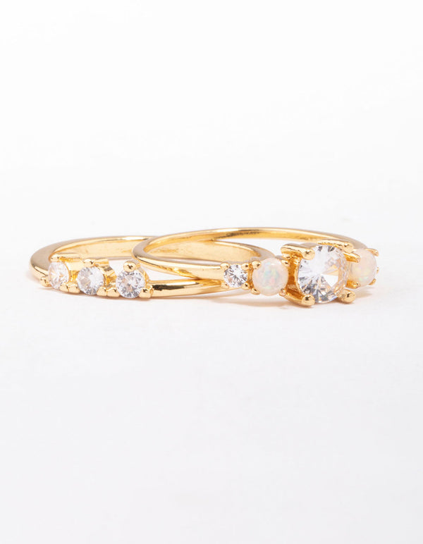 Gold plated petite cubic zirconia stacking ring front view