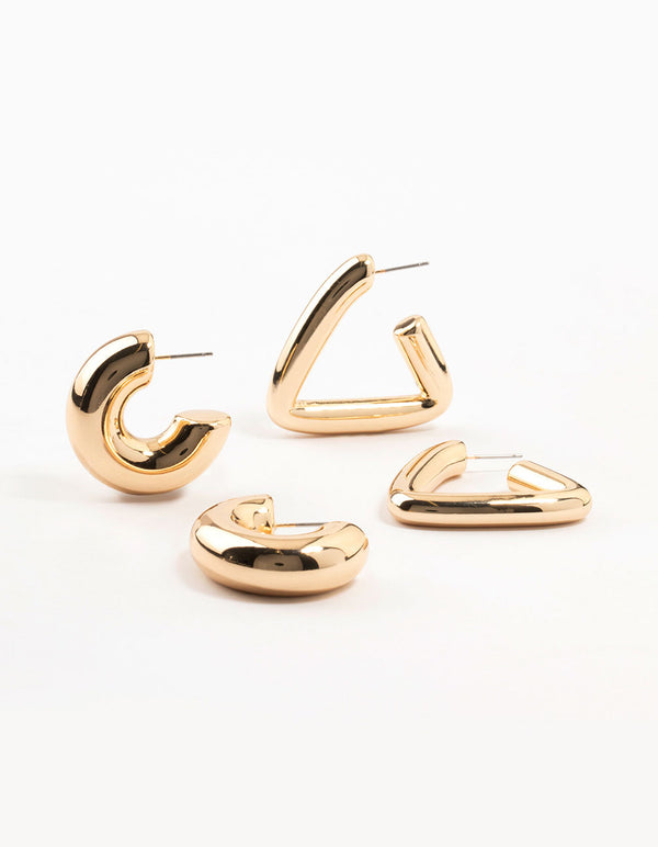 Gold Mixed Shape Hoop Earrings 2-Pack
