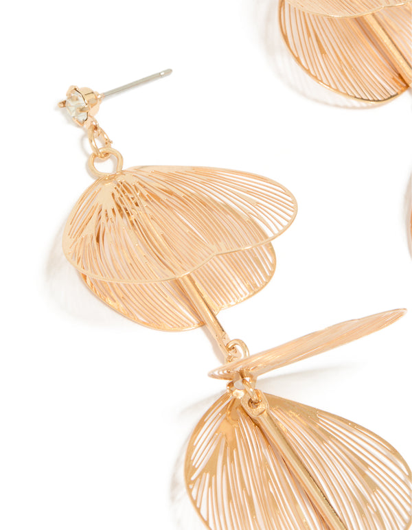 Gold Lazercut Petal Drop Earrings