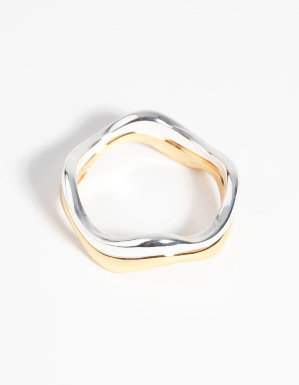 Featuring gold and silver plated weave ring set side detail view