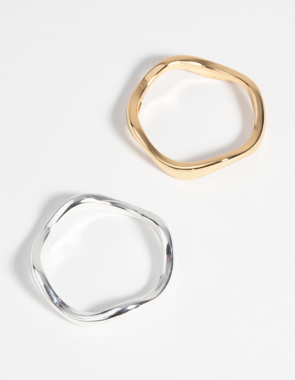Discover this gold and silver plated weave ring set front view