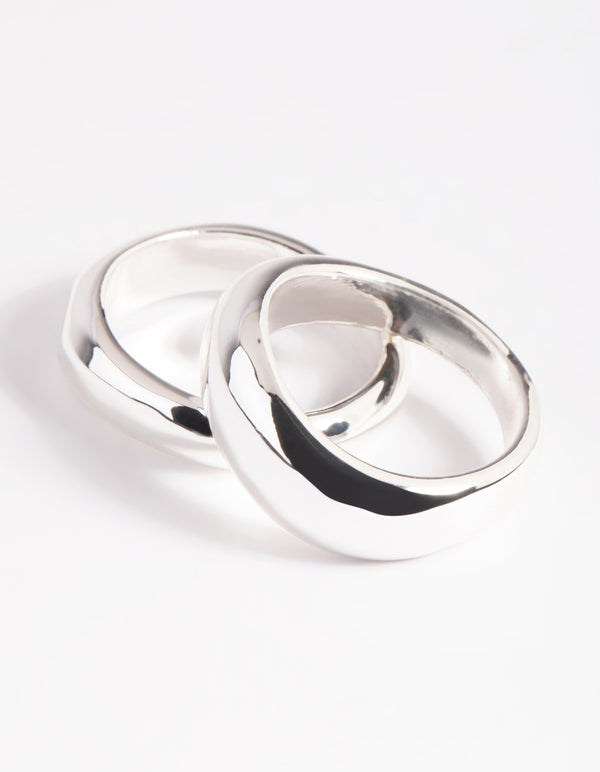 Showcasing silver plated irregular ring set with statement style side detail view