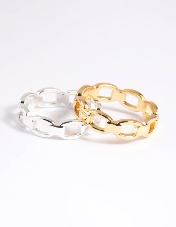 Featuring a gold plated double chain ring with silver accent front view
