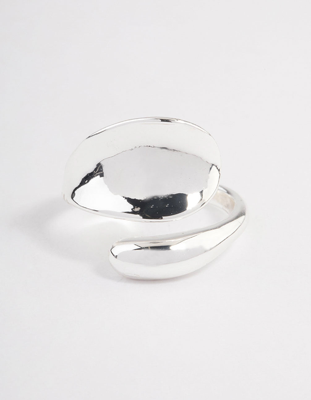 Featuring a bold wrapped ring with silver plated finish close up view