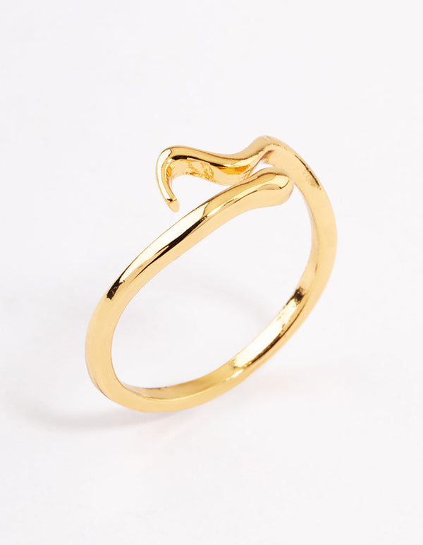 Showcasing a snake design in gold plated mini ring side detail view