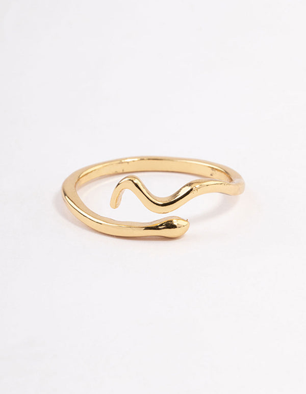 Crafted with a snake design in gold plated mini ring close up view