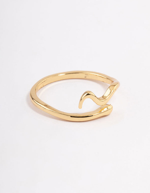 Featuring a snake design in gold plated mini ring front view