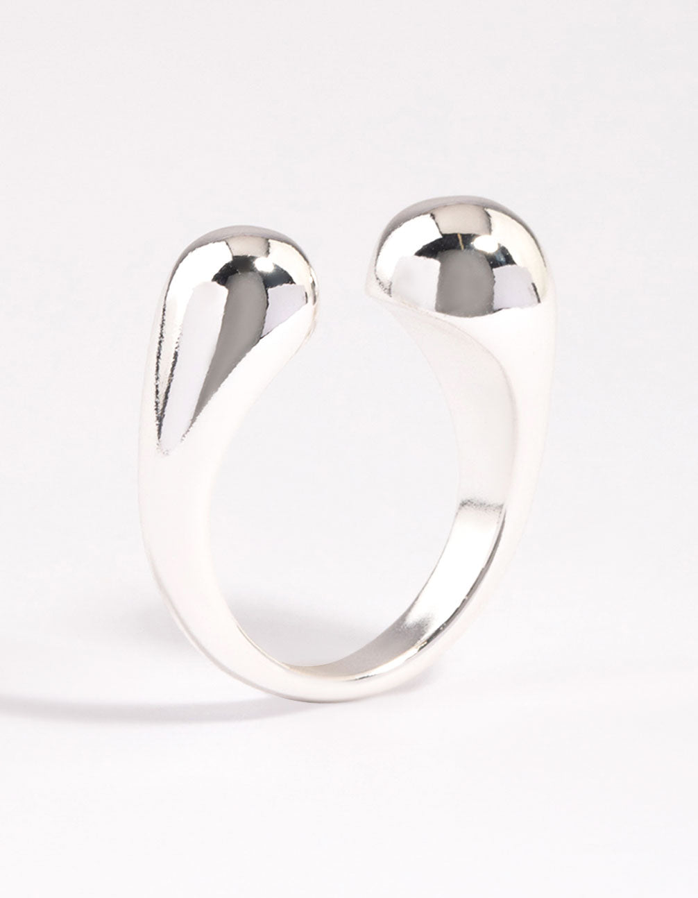 Presenting a silver plated open sphere ring front view