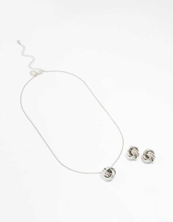 Silver Round Knot Necklace & Earring Set