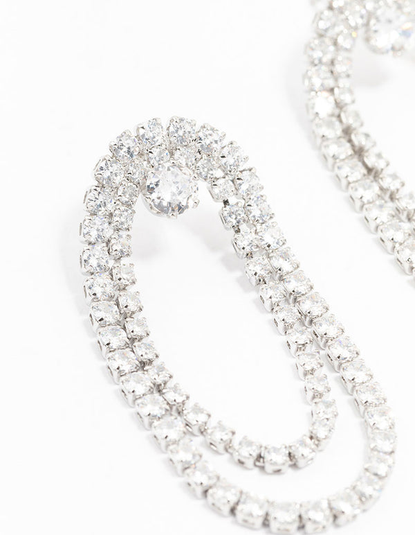 Silver Cubic Zirconia Draped Cupchain Earrings