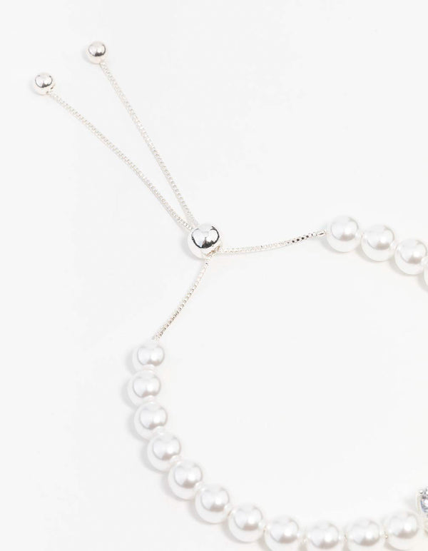 Silver Cubic Zirconia Pearl Toggle Bracelet