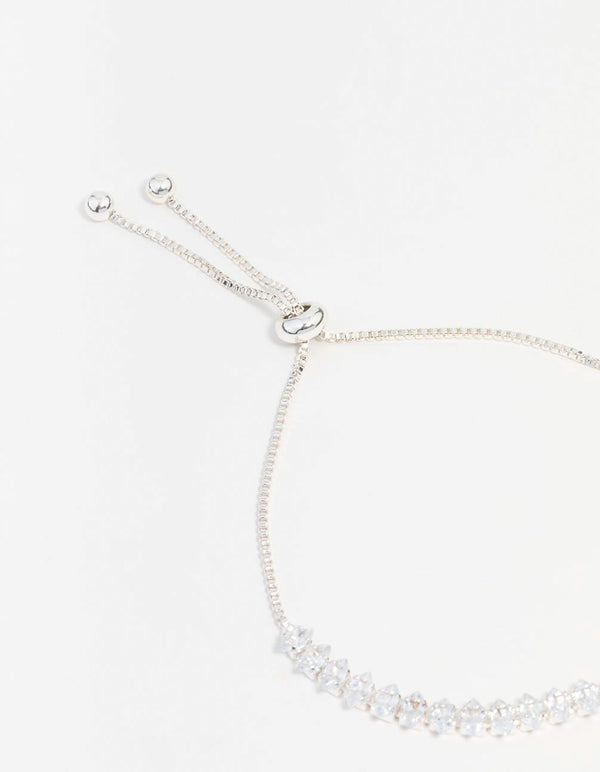 Silver Cubic Zirconia Butterfly Tennis Toggle Bracelet