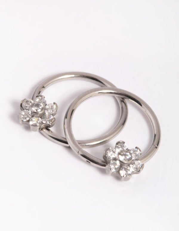 Surgical Steel Small Flower Hoop Earrings