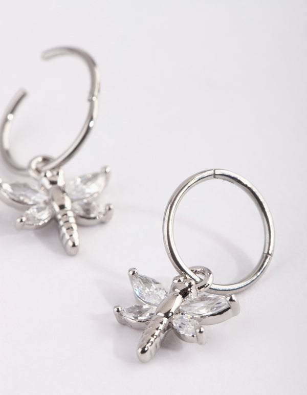 Surgical Steel Cubic Zirconia Dragonfly Hoop Earrings