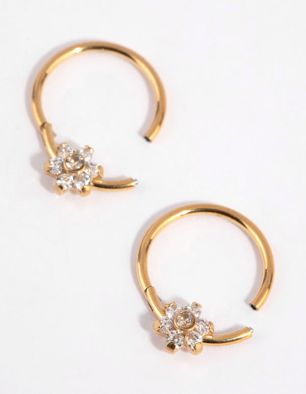Gold Plated Surgical Steel Small Flower Hoop Earrings
