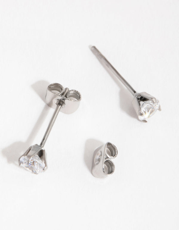 Titanium Round Cubic Zirconia Stud Earrings
