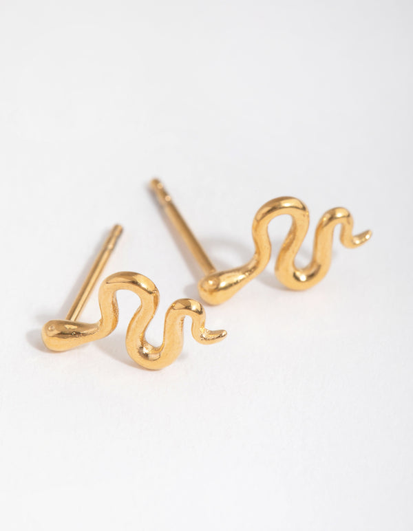 24 Carat Gold Plated Surgical Steel Polished Snake Stud Earrings