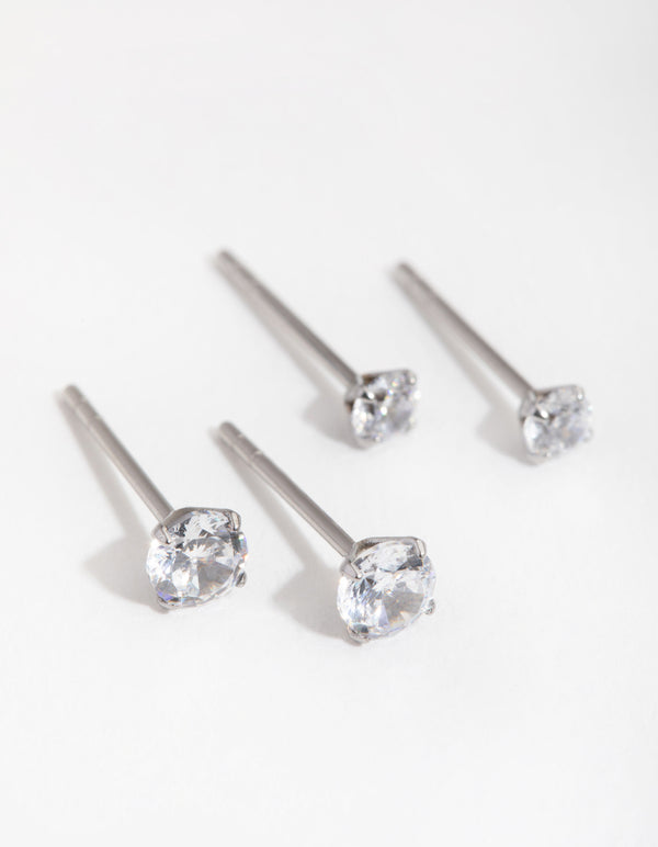 Surgical Steel Round Cubic Zirconia Stud Earrings 2-Pack