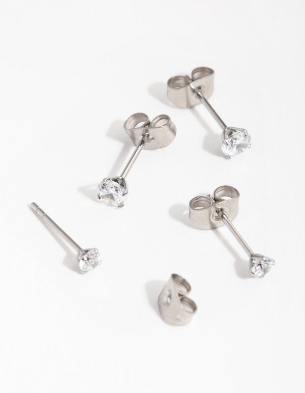Surgical Steel Round Cubic Zirconia Stud Earrings 2-Pack