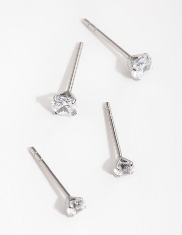 Surgical Steel Round Cubic Zirconia Stud Earrings 2-Pack