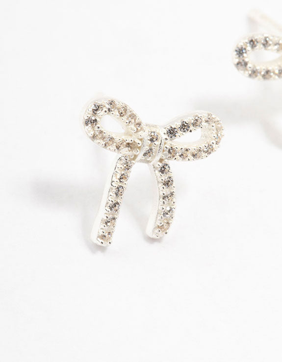 Sterling Silver Cubic Zirconia Bow Stud Earrings