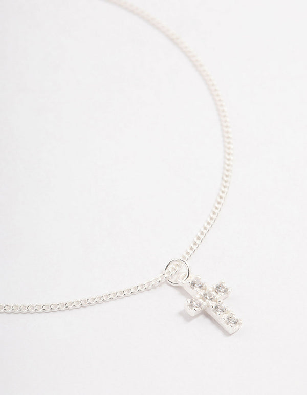 Sterling Silver Cubic Zirconia Cross Pendant Bracelet