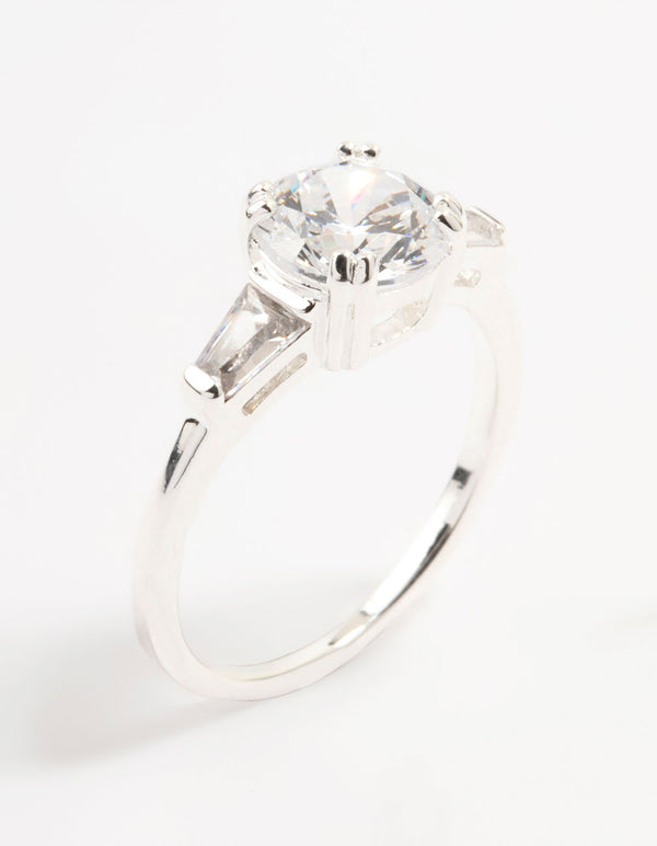 Sterling Silver Taper Bag Round Brilliant Cut Ring