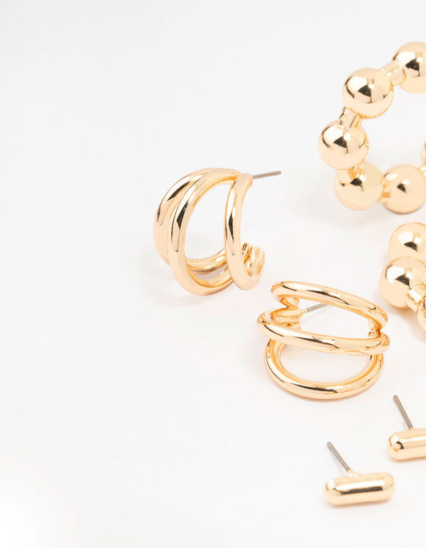 Gold Multi Stud & Hoop Earrings 6-Pack