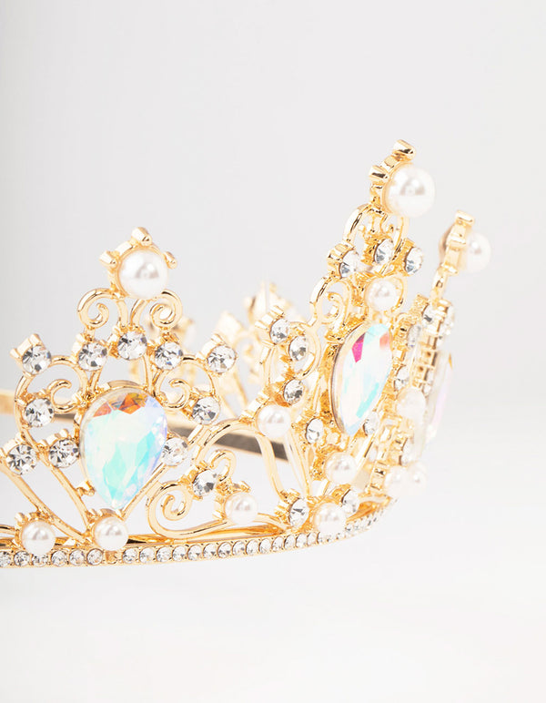 Gold Pear Shaped Stones & Pearls Tiara