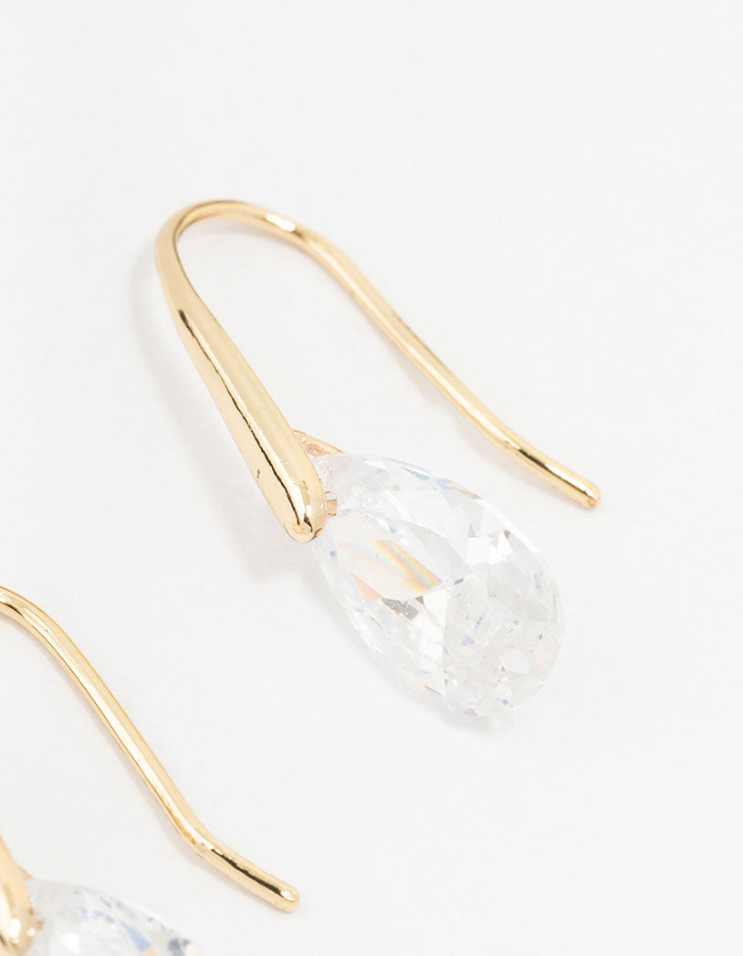 Gold Cubic Zirconia Teardrop Hook Drop Earrings