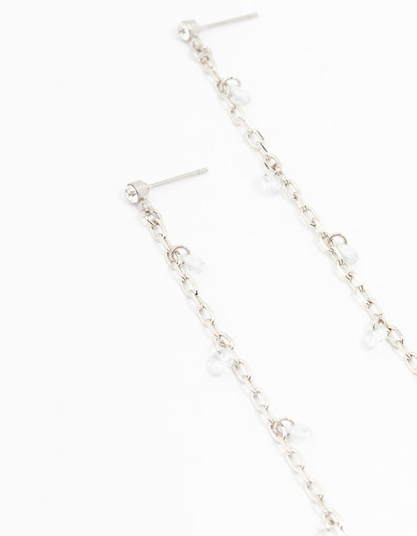Silver Cubic Zirconia Chain Drop Earrings