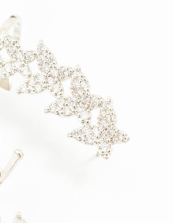 Silver Cubic Zirconia Butterfly Cuff Earrings